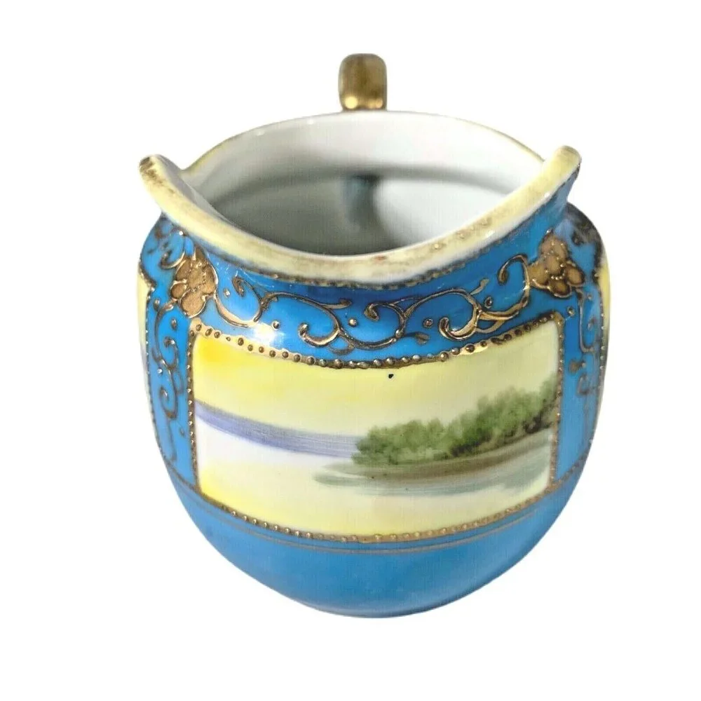 Vtg Chikaramachi Creamer Sugar Bowl Set Hand Painted Japan Green Mark 1924-35 - Picture 2 of 12